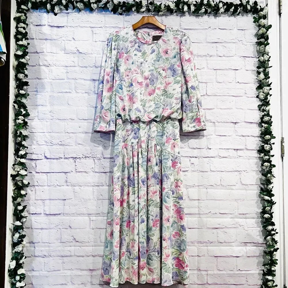 Lisa‎ II Vintage Floral Print Dress Cottage Core Long Sleeve Maxi Dress